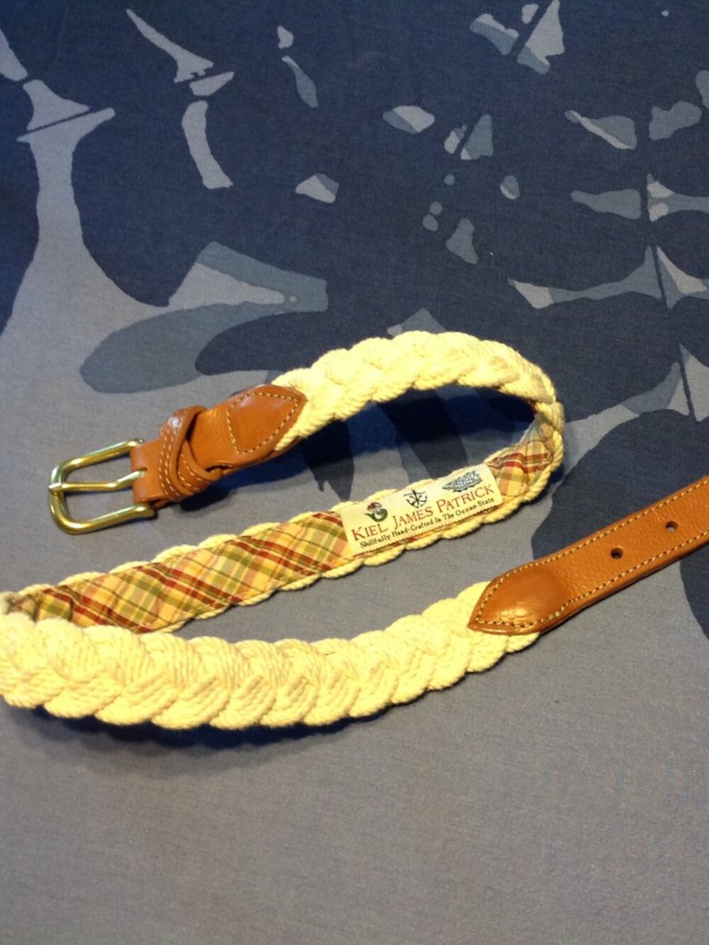 Kiel James Patrick Rhode Island Creme Braided Rope Leather Belt 30
